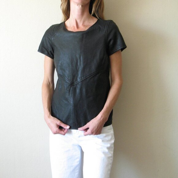 Leather Tee Shirt Maison Scoth Soda XS 1 perforated black real leather - Picture 6 of 12